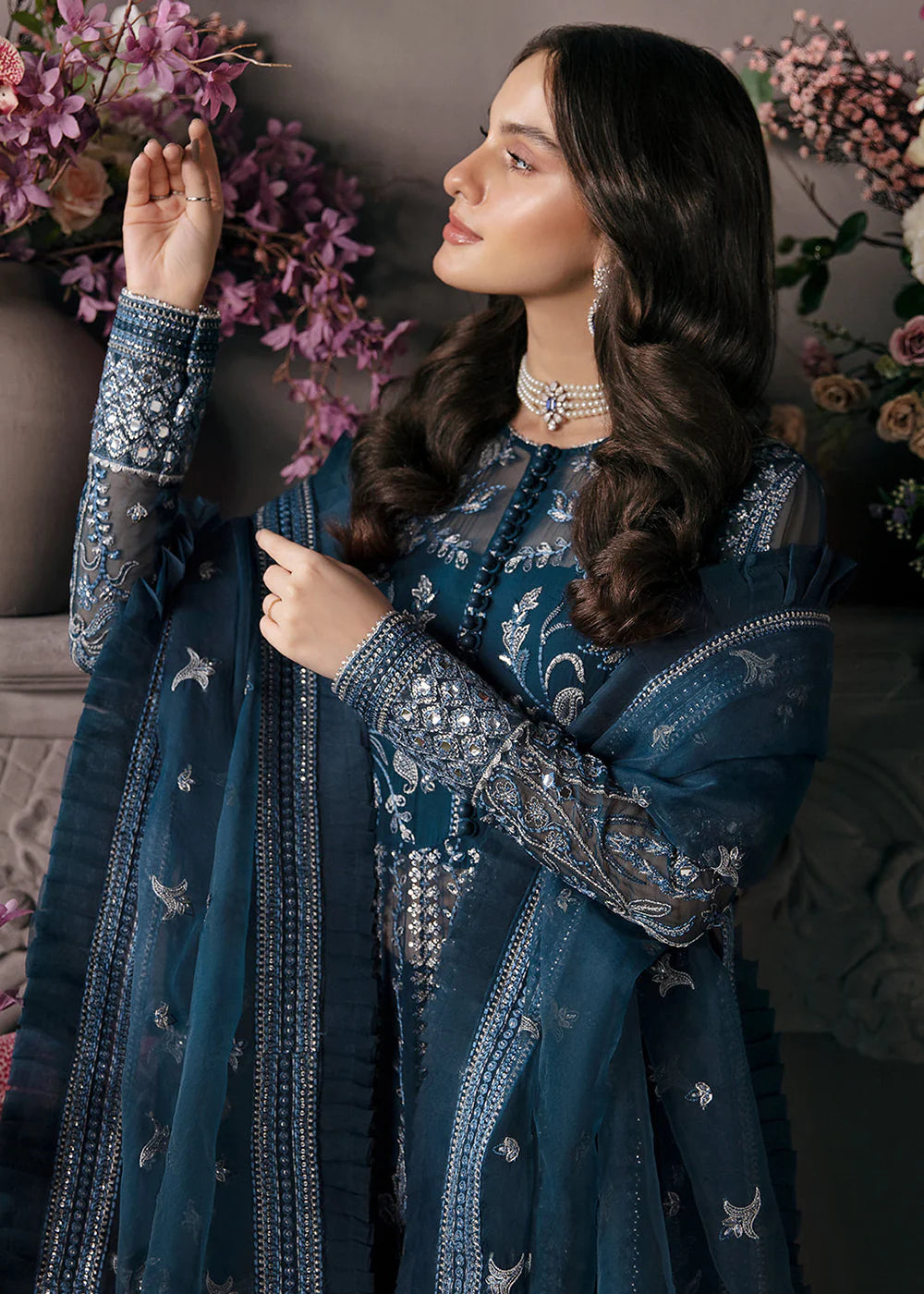 Afrozeh Blue Organza Bridal Collection Replica