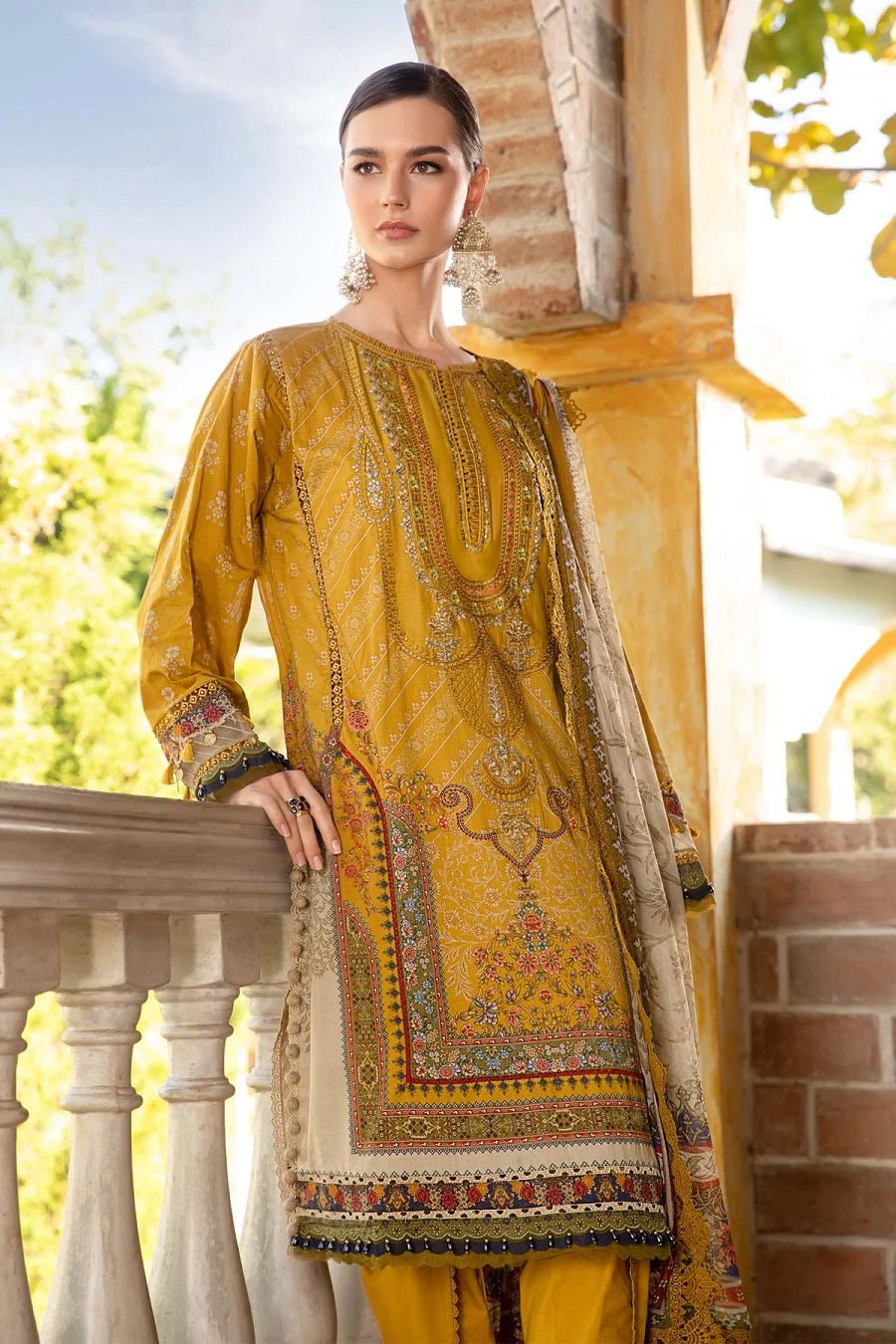 Maria B MPrint Mustard Embroidered Luxury Lawn Collection Replica