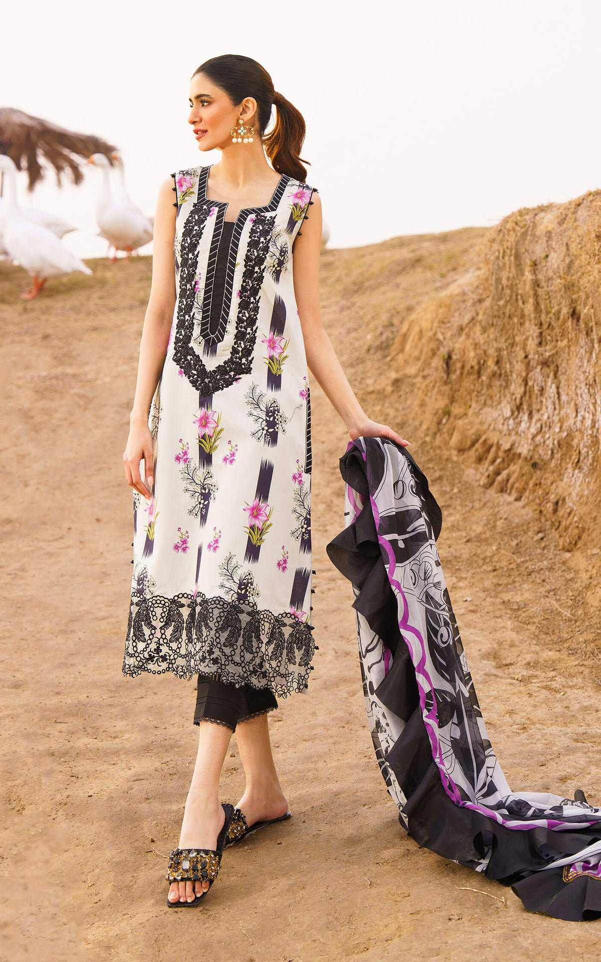 Asifa & Nabeel White Printed Lawn Collection Replica