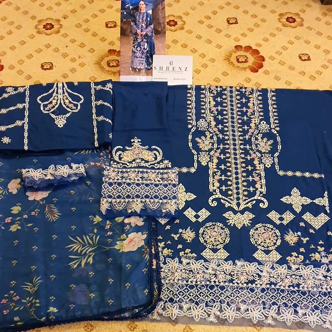 Qalamkar Blue Luxury Lawn Collection Replica