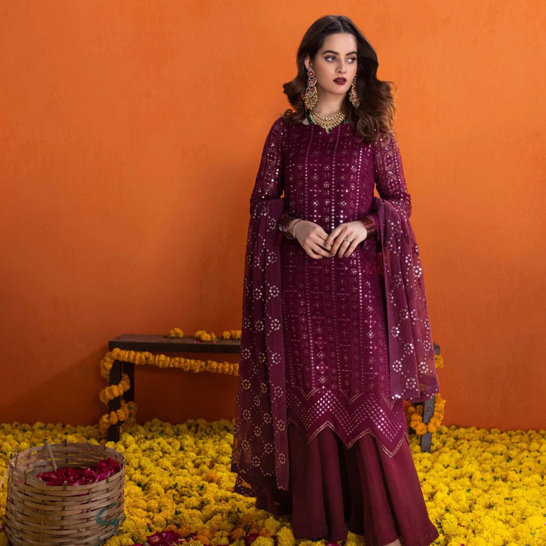 ANM Guzel Maroon Formal Collection Chiffon Replica