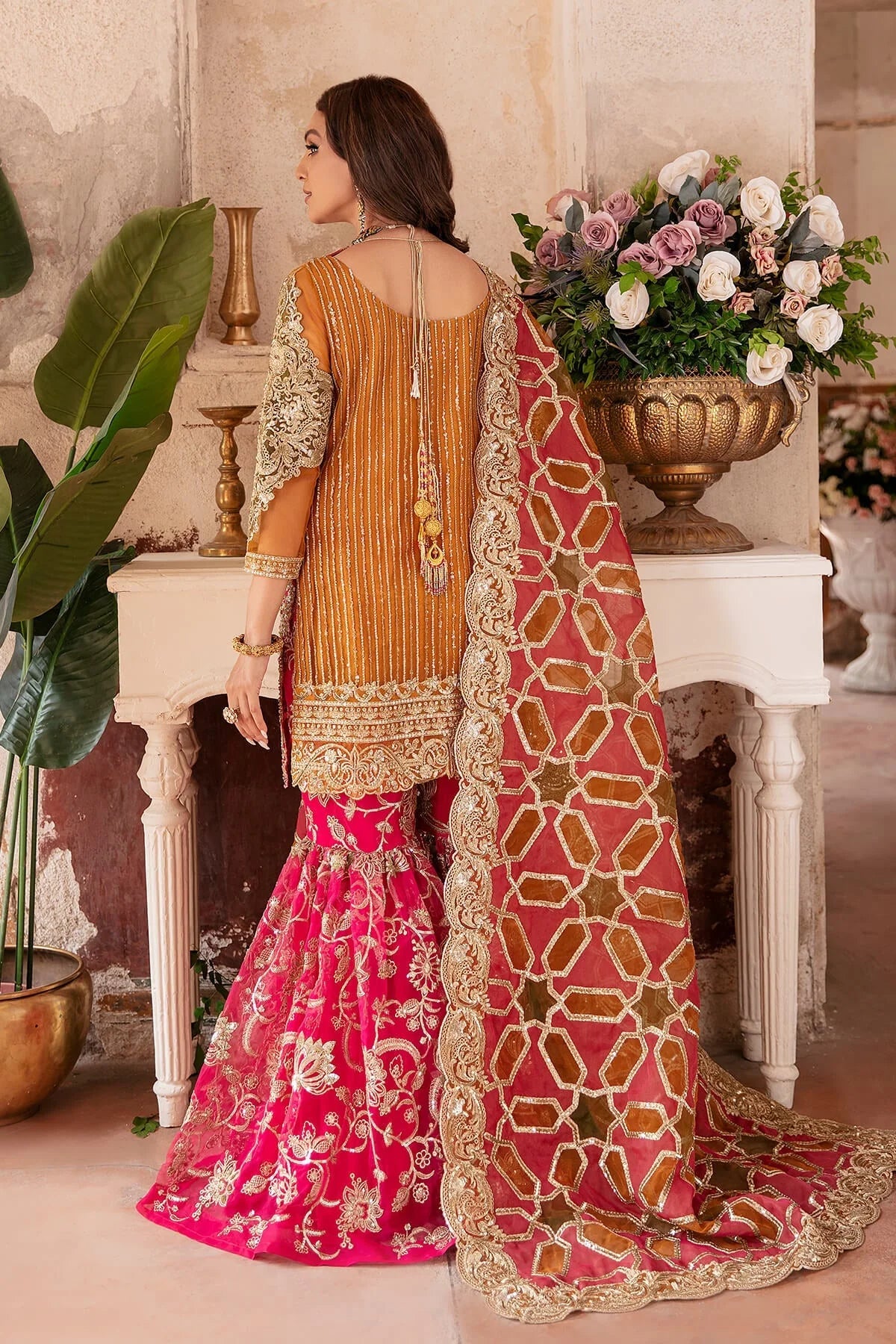 Imrozia Yellow Gharara Chiffon Mehendi Collection Replica