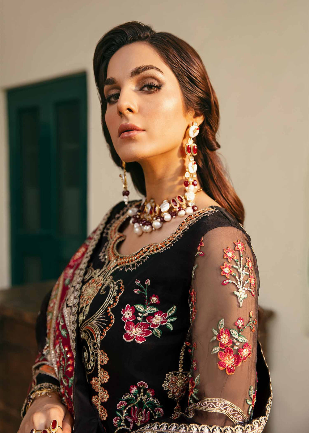 Akbar Aslam Black Formal Collection Chiffon Replica