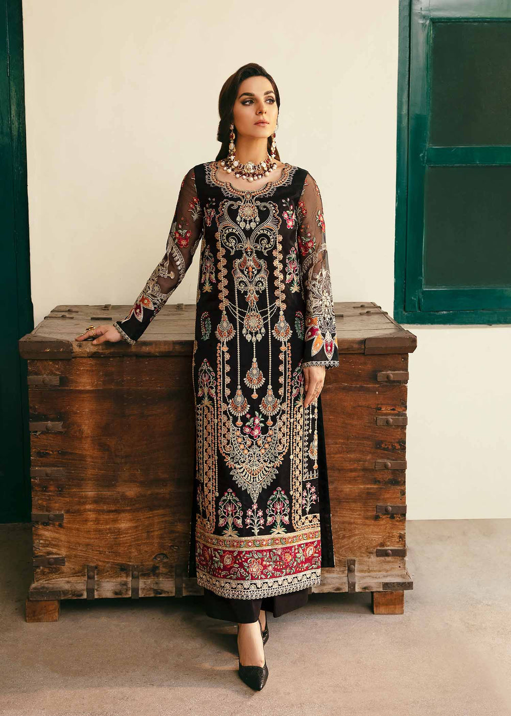 Akbar Aslam Black Formal Collection Chiffon Replica