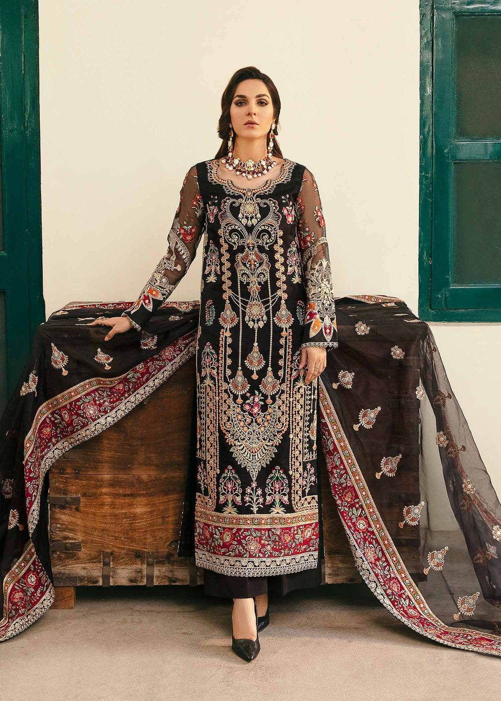 Akbar Aslam Black Formal Collection Chiffon Replica