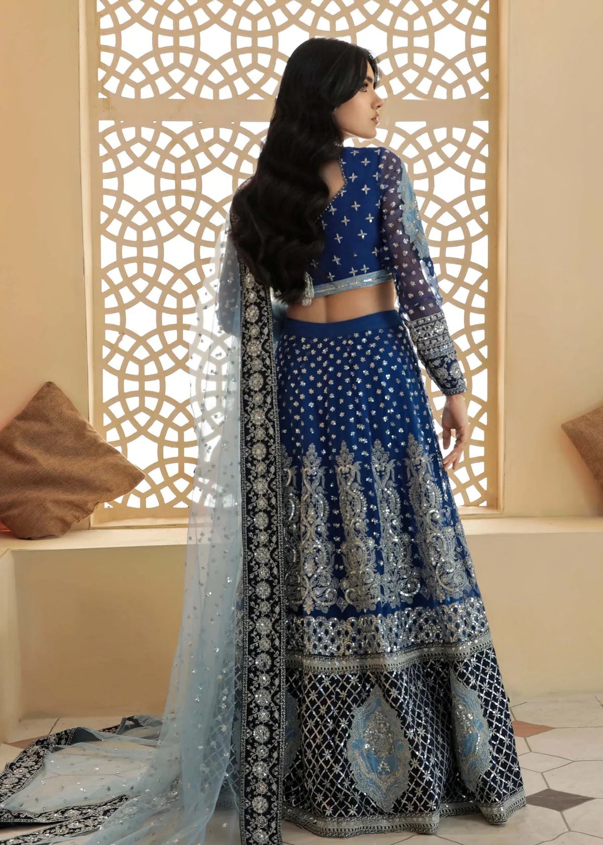 Anus Abrar Mor pankh Blue Bridal Collection Net Maxi Replica