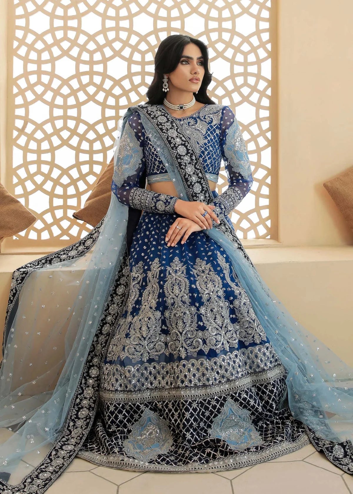 Anus Abrar Mor pankh Blue Bridal Collection Net Maxi Replica