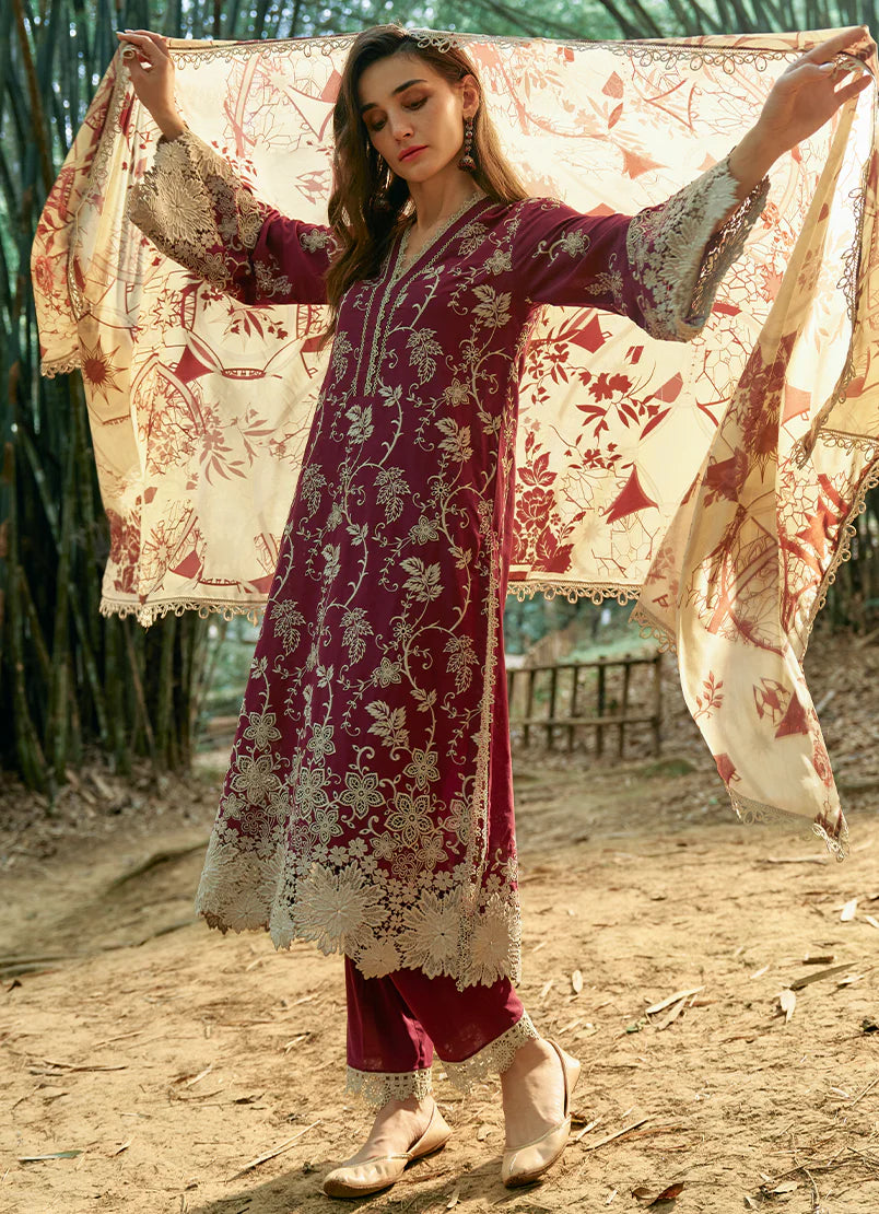 Image Rameen Maroon Luxury Lawn Collection Replica