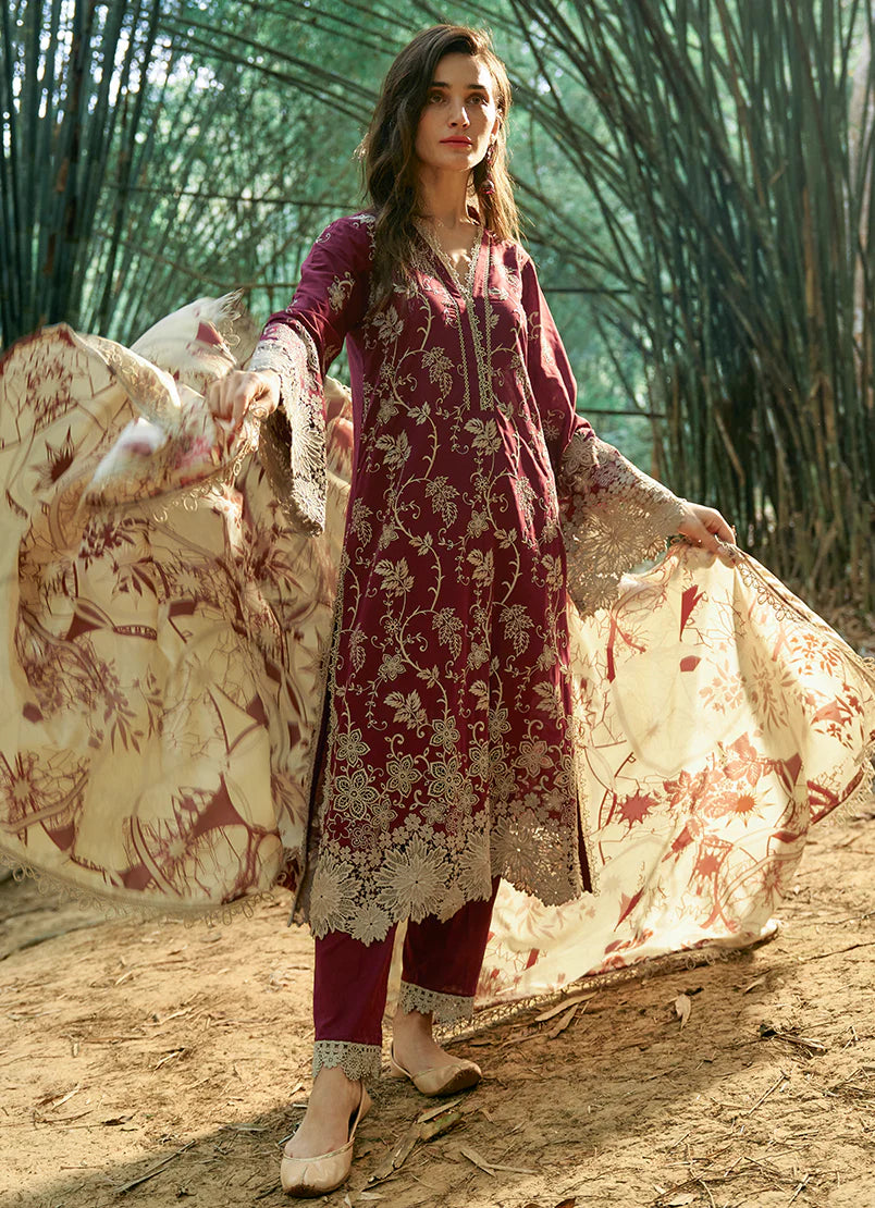 Image Rameen Maroon Luxury Lawn Collection Replica