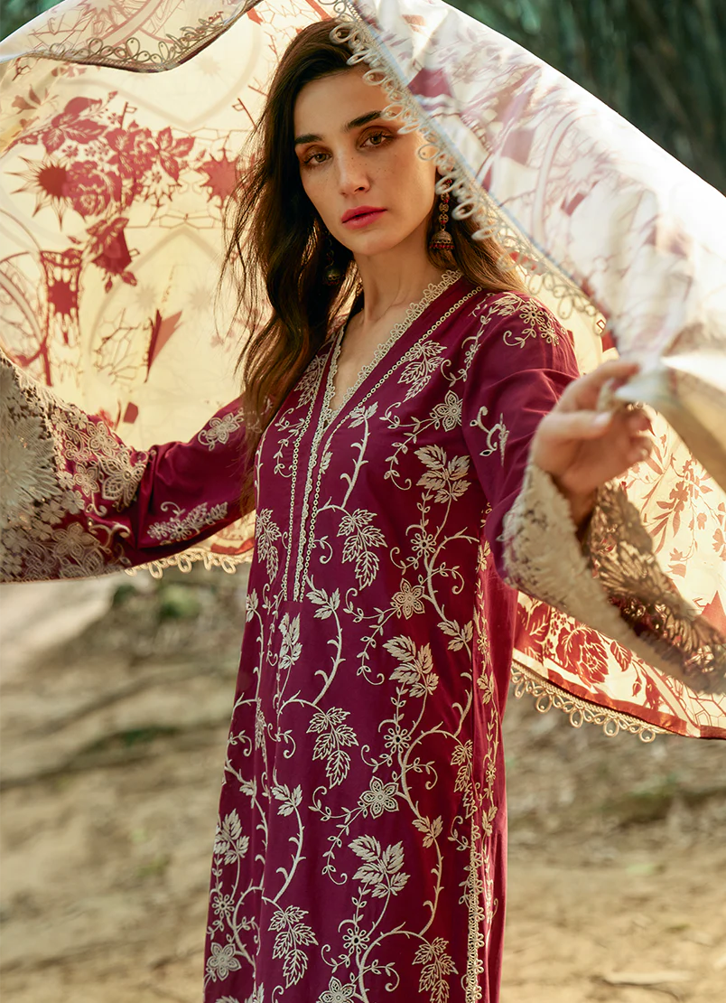 Image Rameen Maroon Luxury Lawn Collection Replica