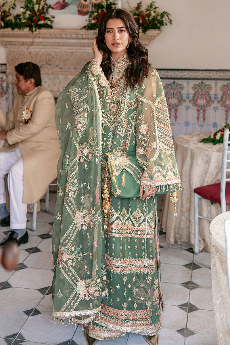 Zarlish By Mohsin Naveed Ranjha Green Formal Collection Organza Replica