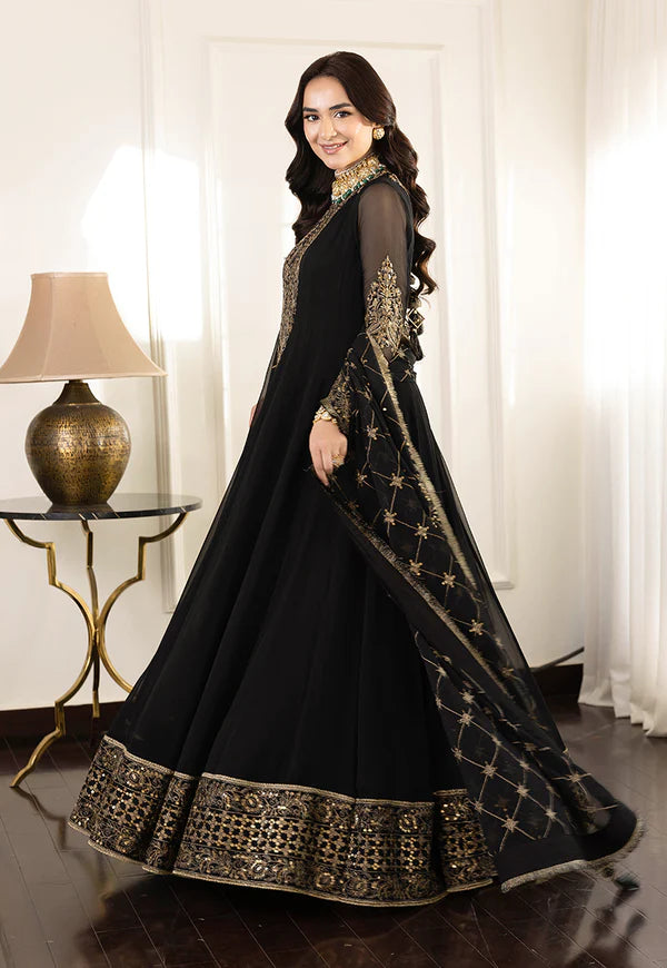 Asim Jofa Black Chiffon Maxi Replica