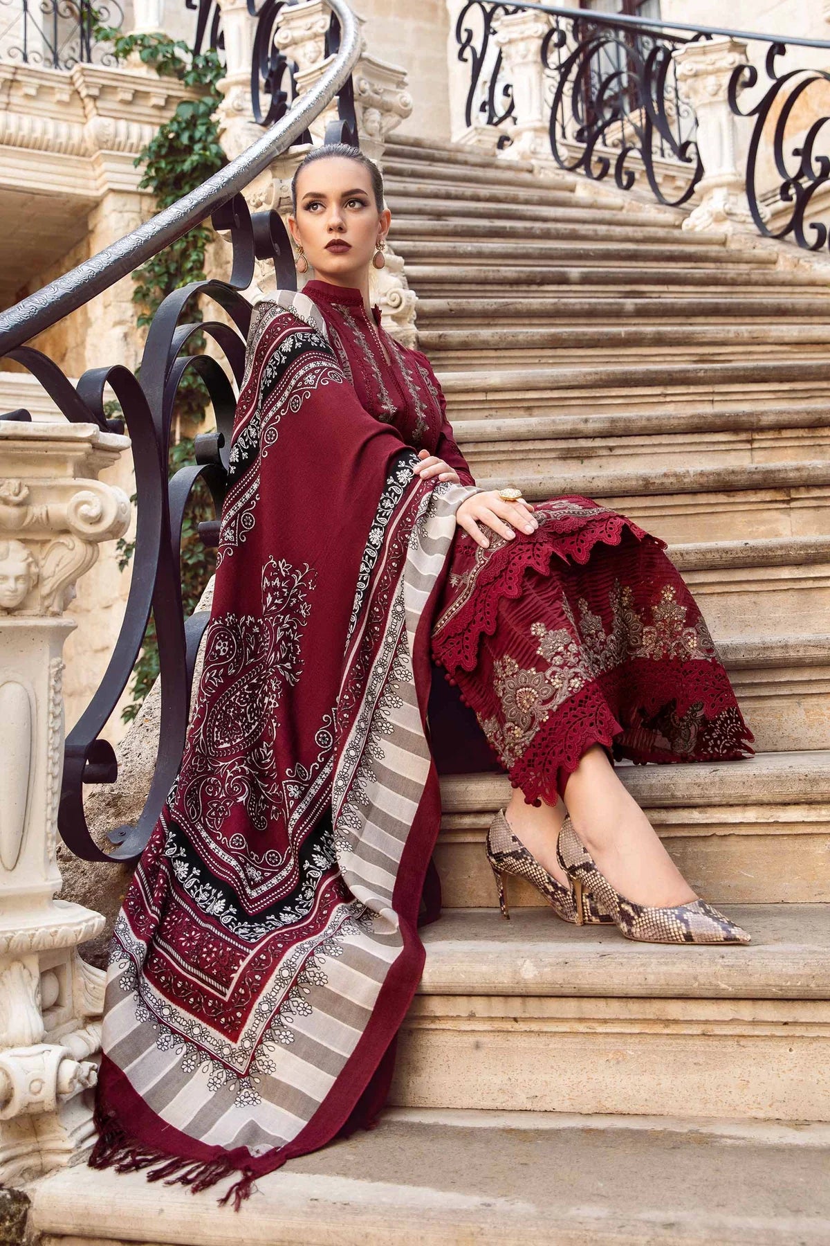 Maria B Maroon Luxury Lawn Collection Replica