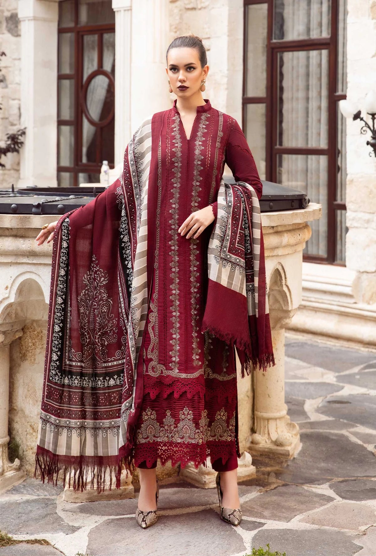 Maria B Maroon Luxury Lawn Collection Replica