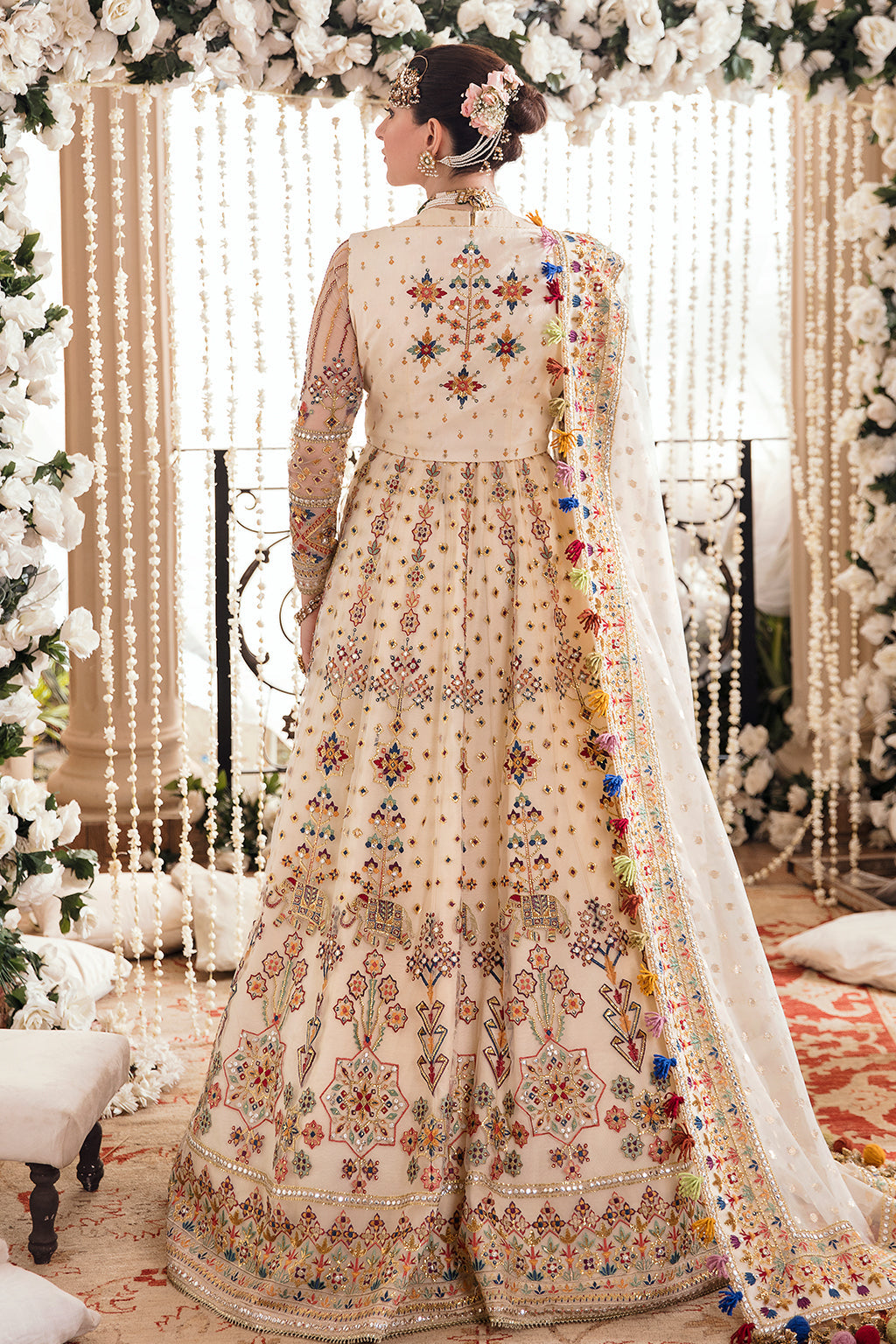 Afrozeh White Bridal Collection Net Replica