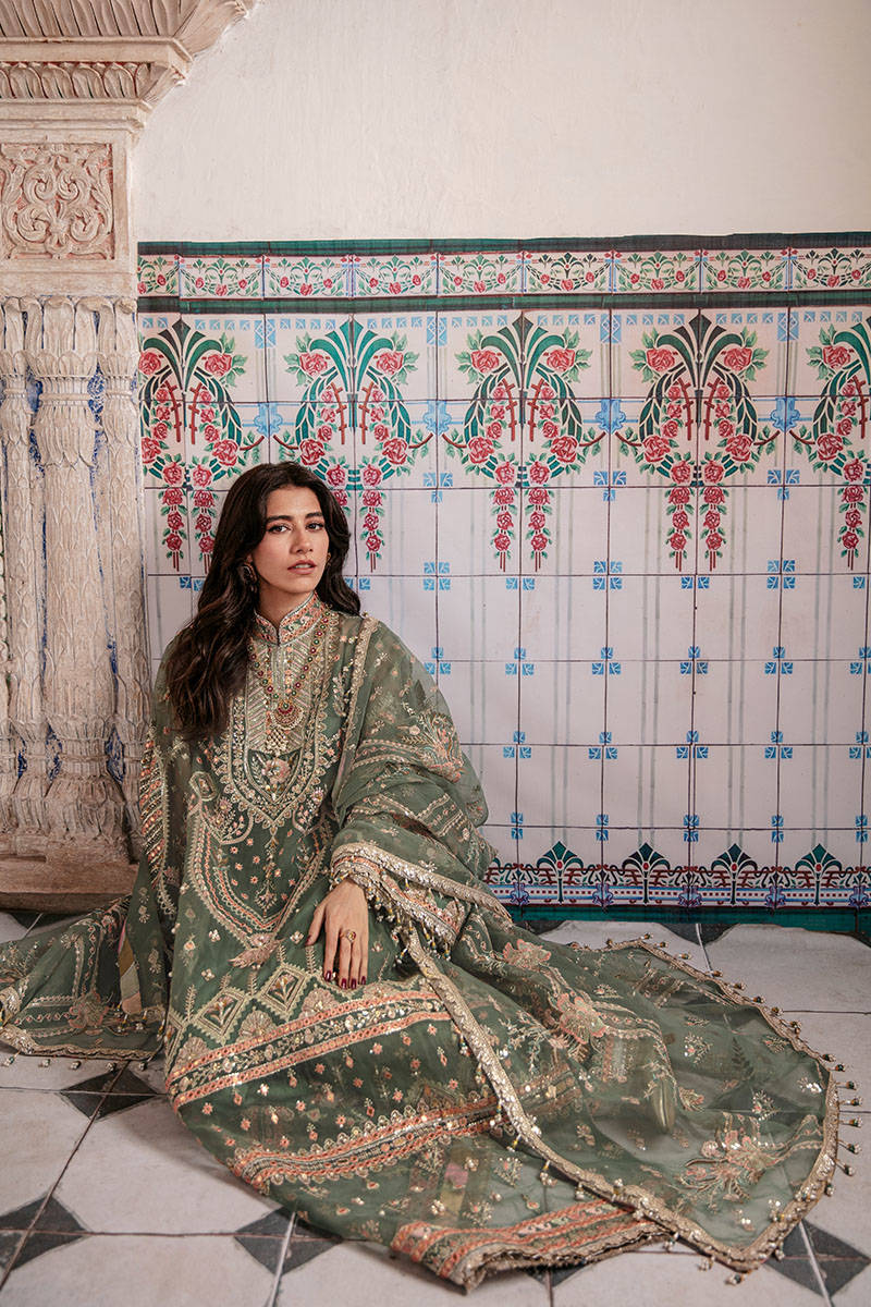 Zarlish By Mohsin Naveed Ranjha Green Formal Collection Organza Replica