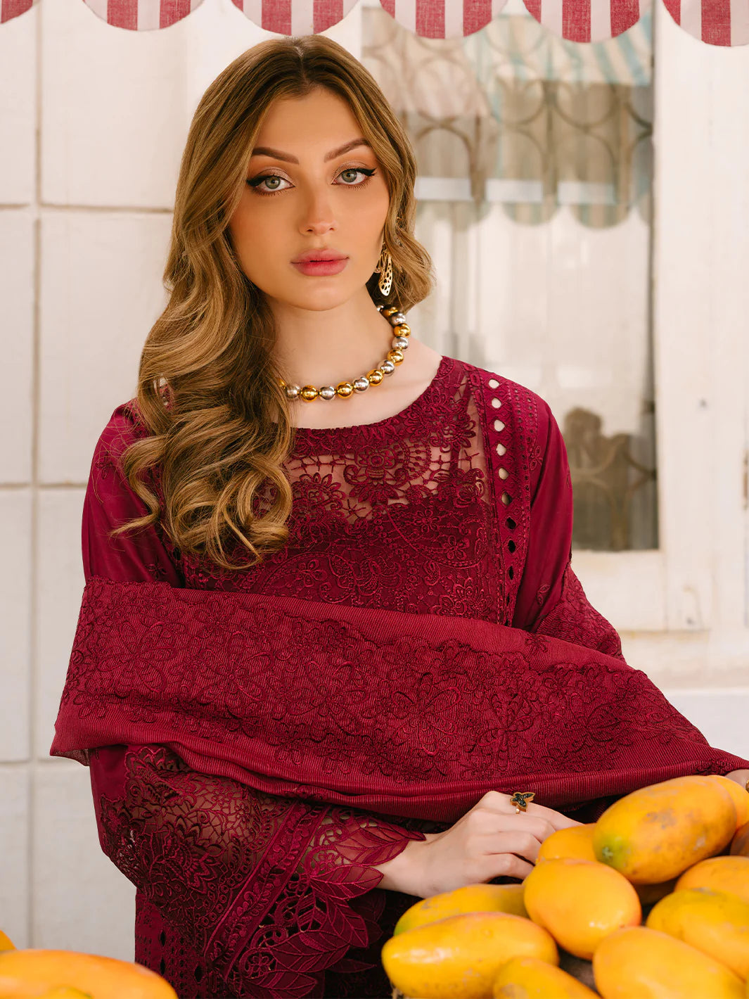 Mahnoor Maroon Luxury Lawn Collection Replica