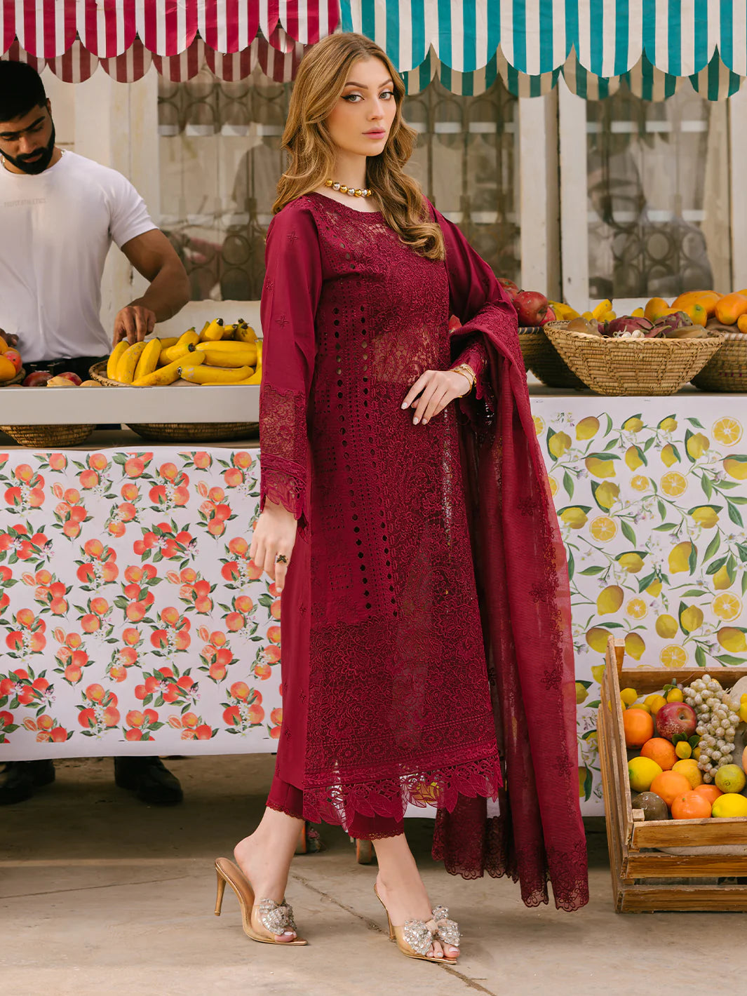 Mahnoor Maroon Luxury Lawn Collection Replica