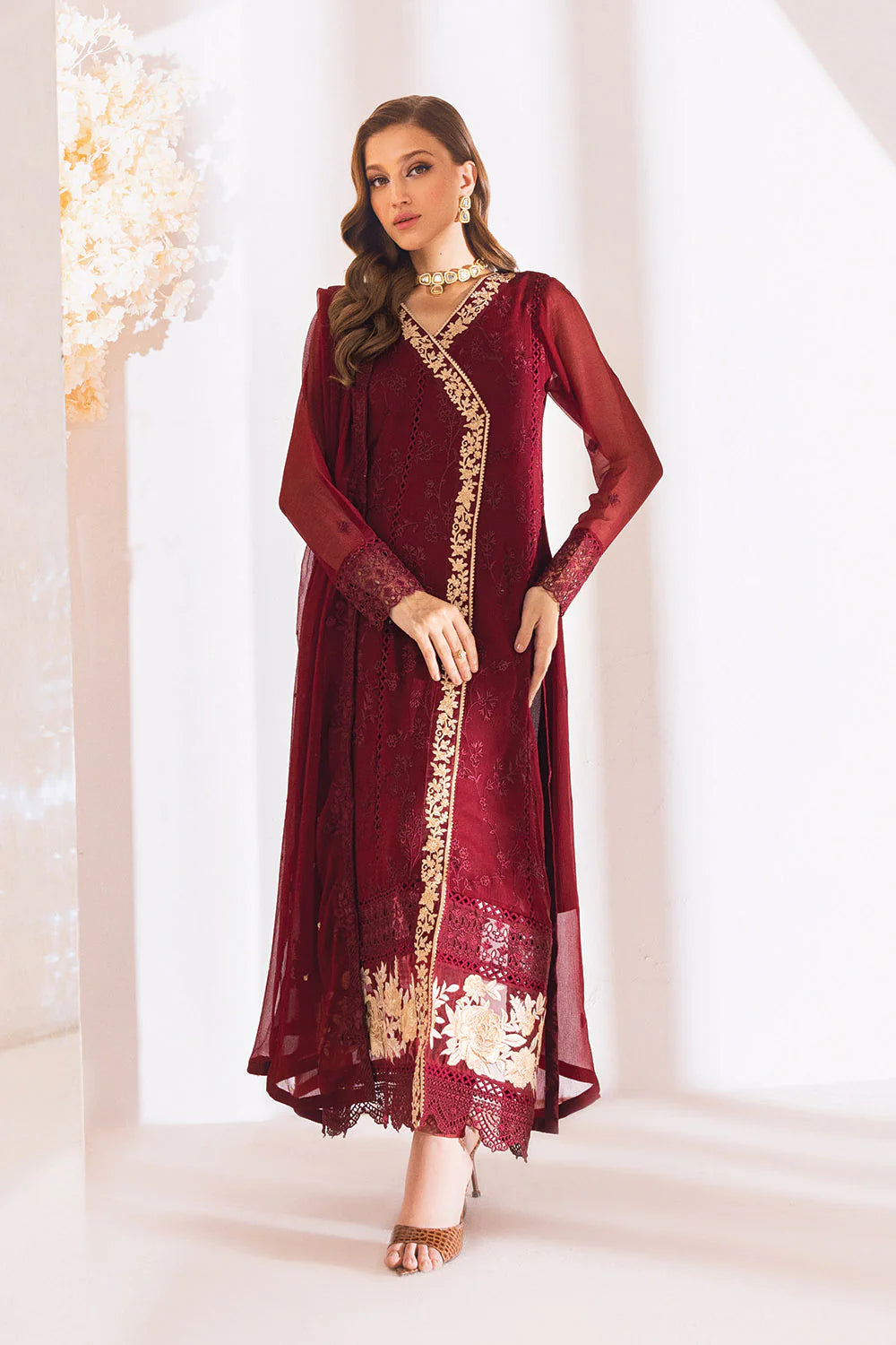 Azure Red Embroidered Formal Chiffon Replica