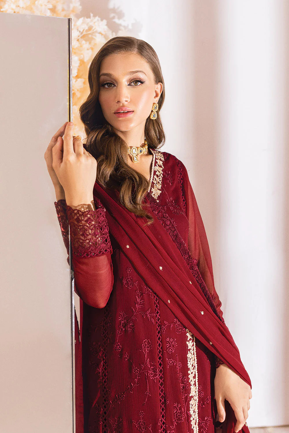 Azure Red Embroidered Formal Chiffon Replica