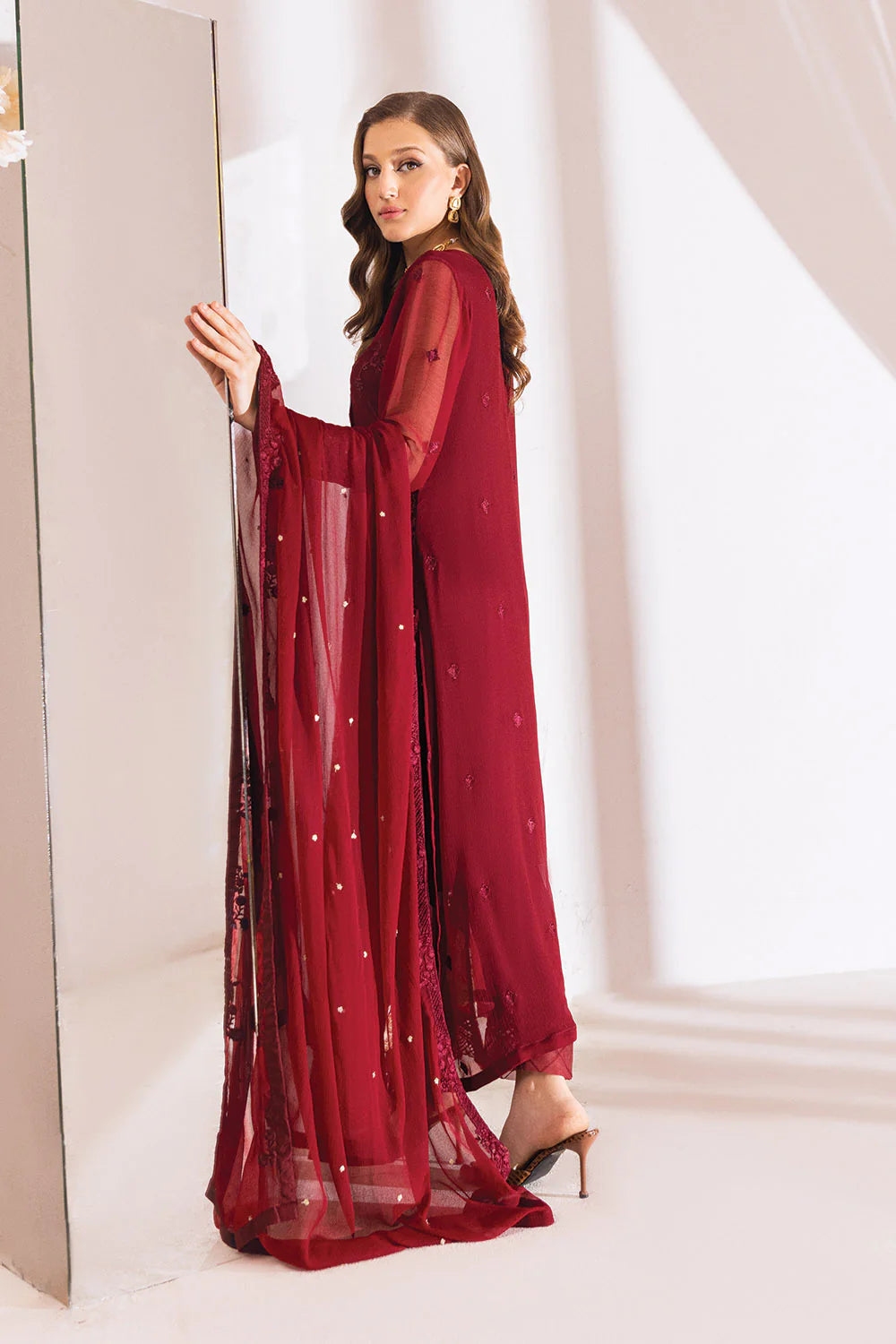 Azure Red Embroidered Formal Chiffon Replica