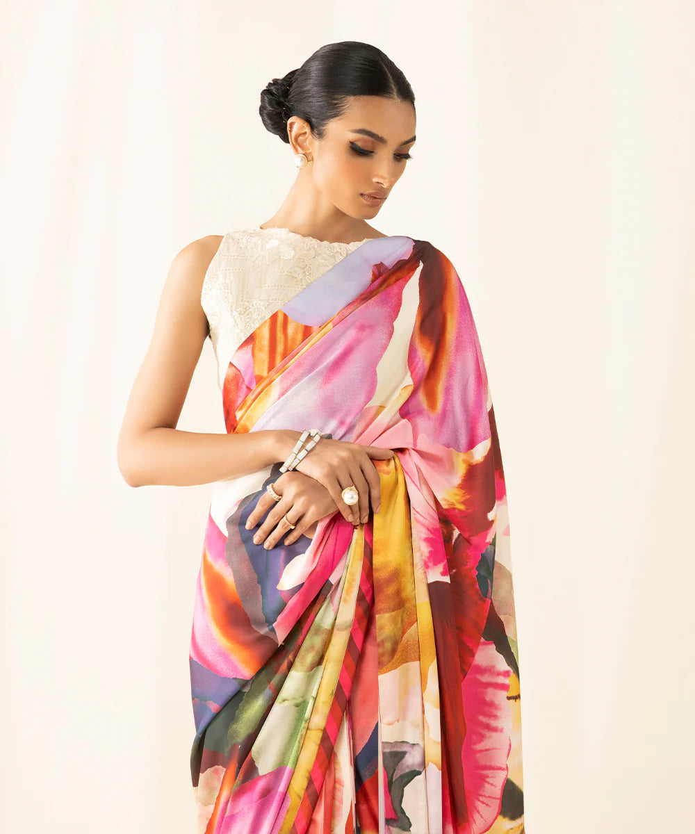 Sapphire Multicolor Printed Thai Silk Saree Collection Replica