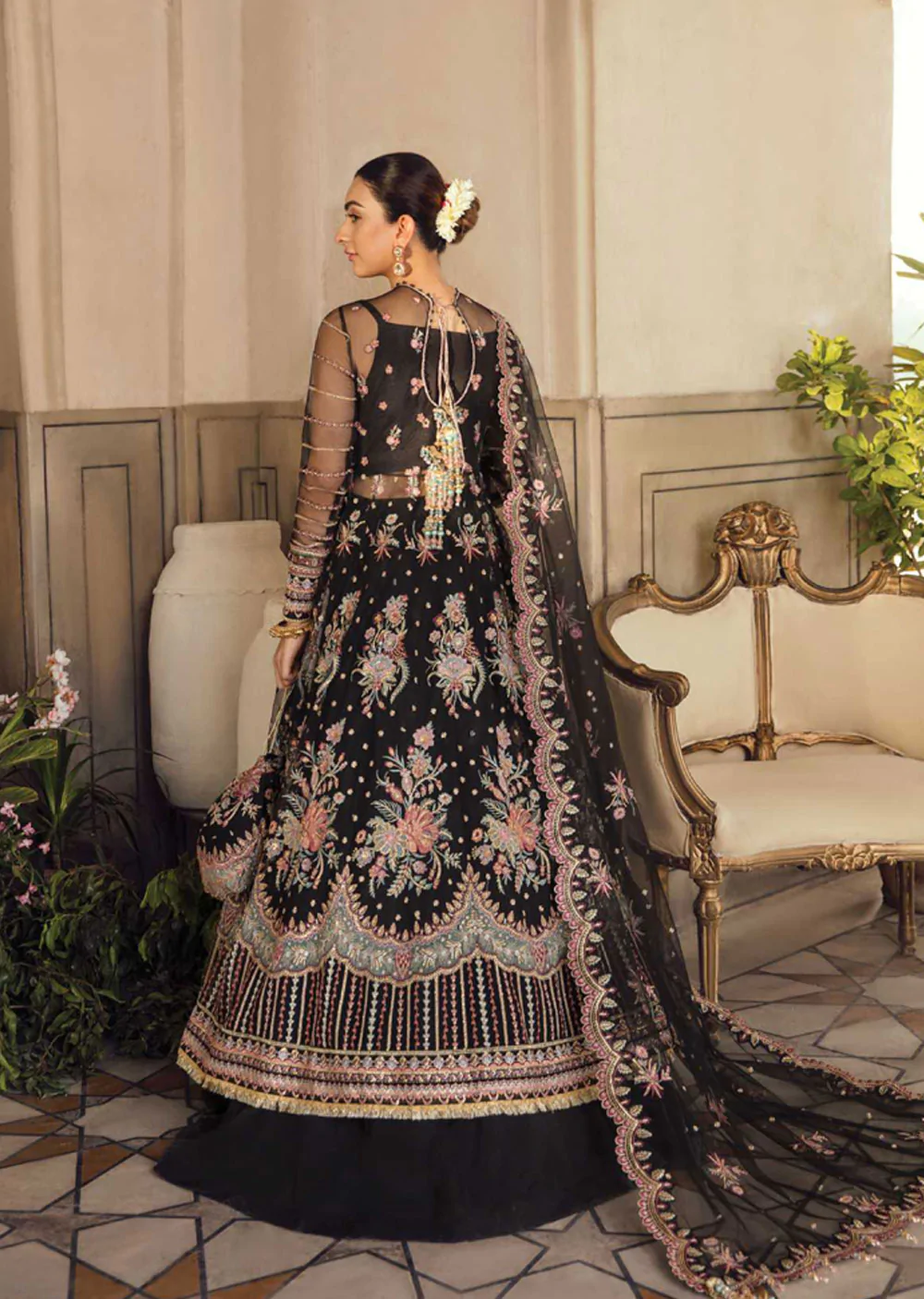 Afrozeh Black Bridal Collection Net Maxi Replica