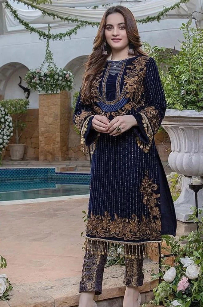 Asim Jofa Blue Formal Collection Velvet Replica