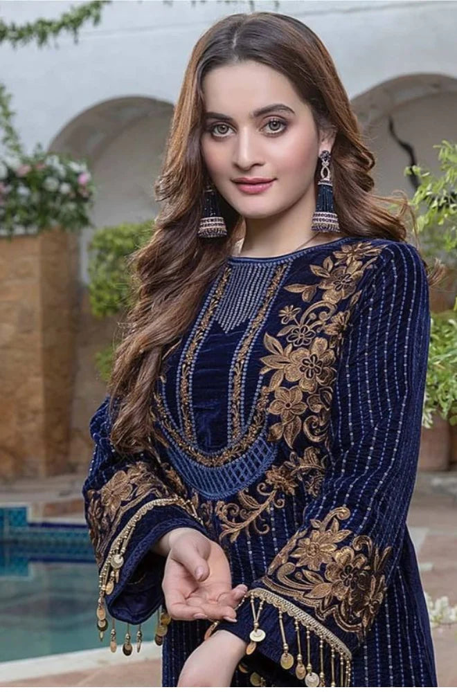 Asim Jofa Blue Formal Collection Velvet Replica