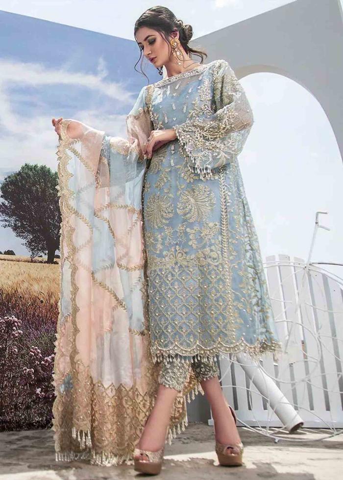 Agha Noor Blue Organza Formal Replica