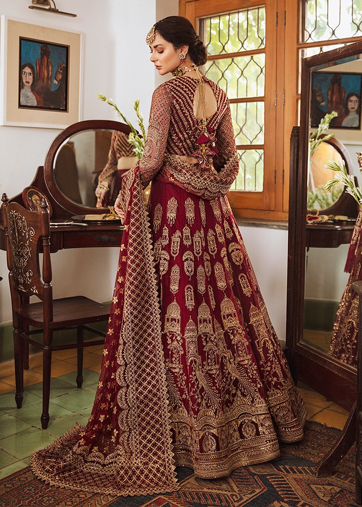 Afrozeh Maroon Exclusive Bridal Collection Net Replica