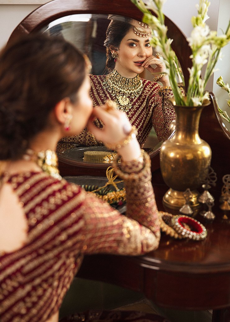 Afrozeh Maroon Exclusive Bridal Collection Net Replica