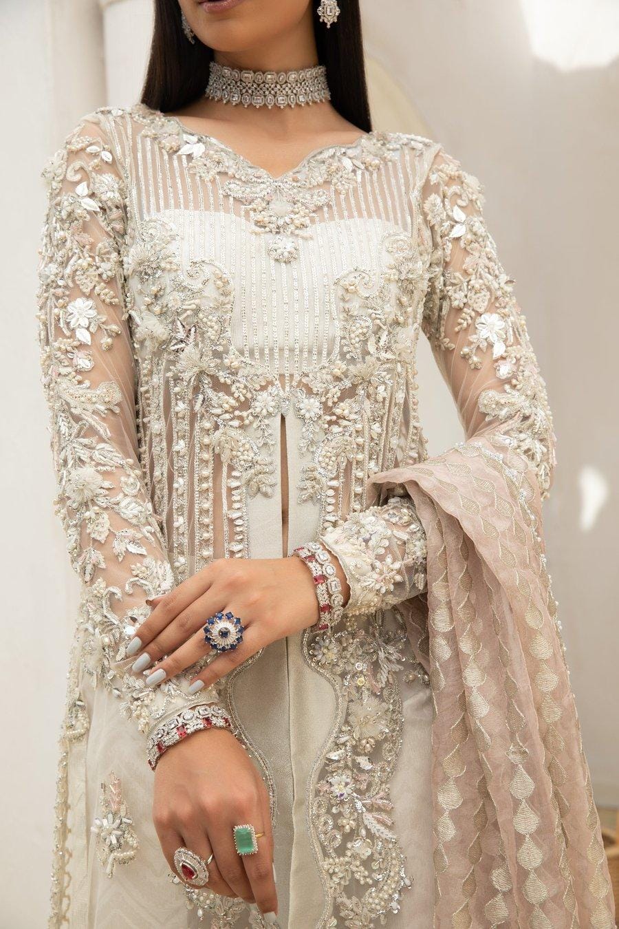 Maryam Hussain White Luxury Collection Net Replica