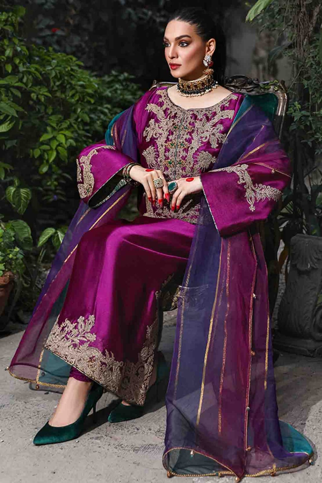 Zainab Chottani Magenta Formal Organza Replica