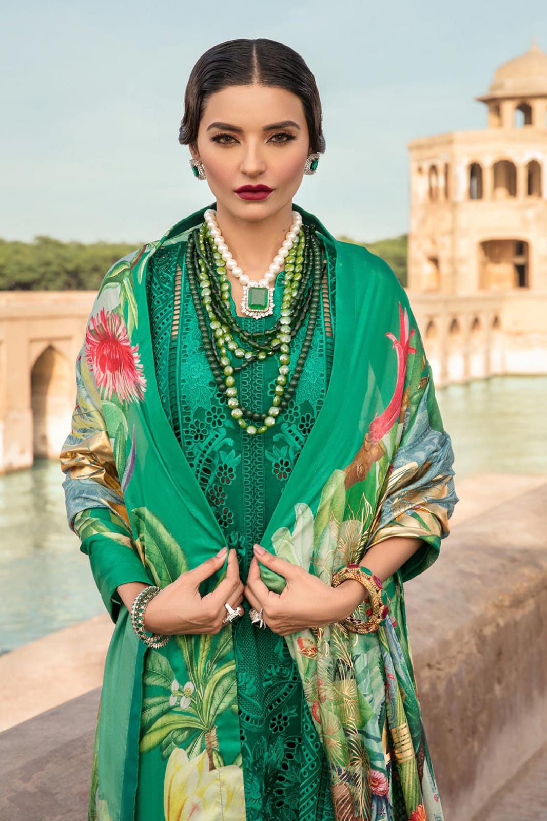 Crimson Green Luxury Lawn Collection Replica