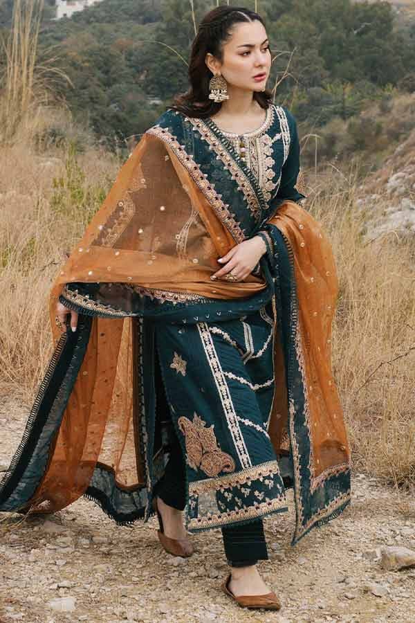 Qalamkar Green Luxury Lawn Collection Replica