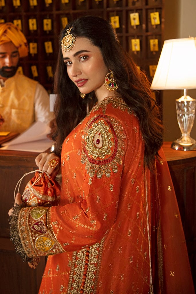 Qalamkar Orange Exclusive Cotton Jacquard Replica