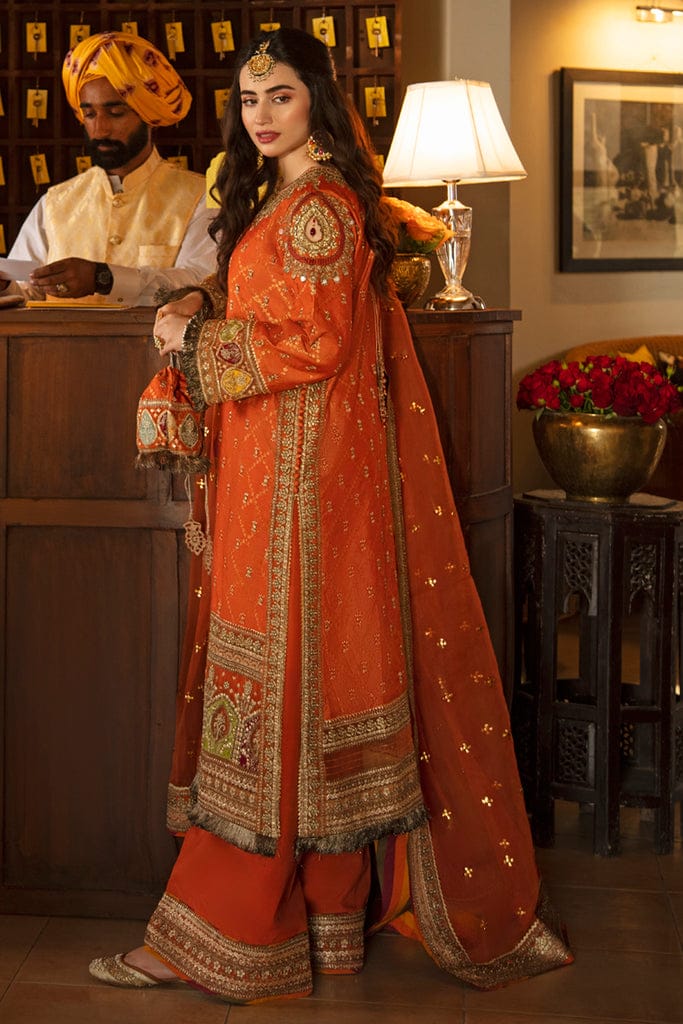 Qalamkar Orange Exclusive Cotton Jacquard Replica