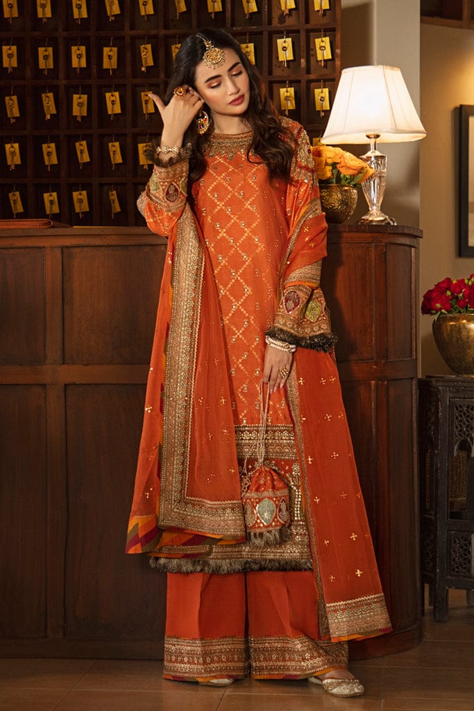 Qalamkar Orange Exclusive Cotton Jacquard Replica