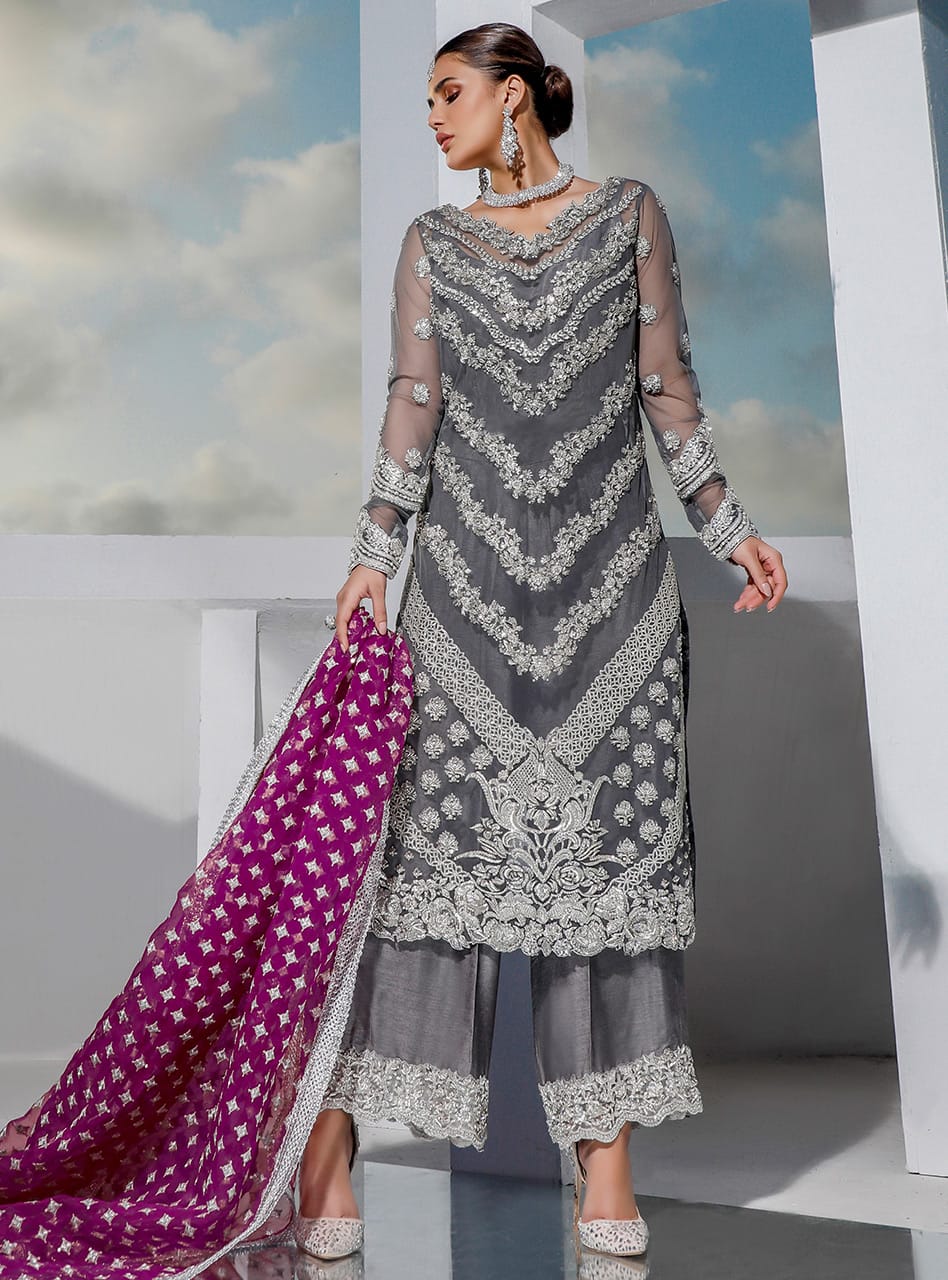 Zainab Chottani Grey Formal Organza Replica