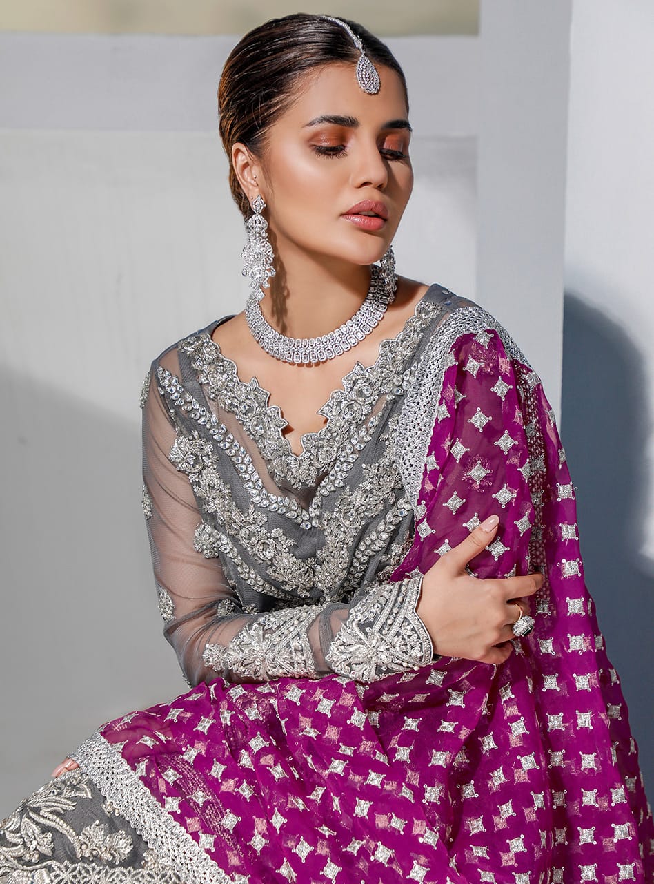 Zainab Chottani Grey Formal Organza Replica