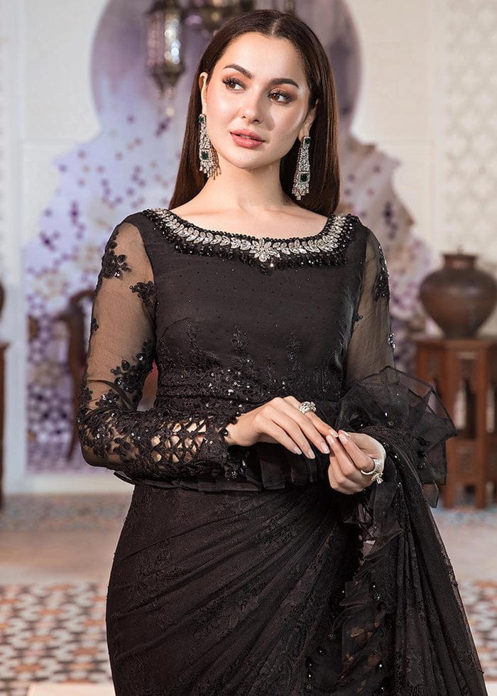 Maria B Black Chiffon Saree Collection Replica