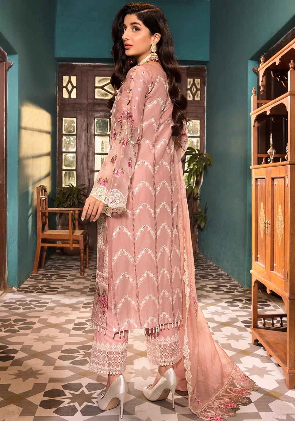 Elaf Peach Luxury Lawn Collection Replica