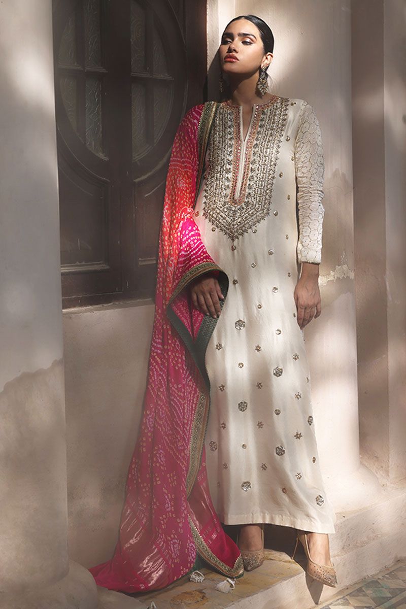 Rozina Munib White Formal Raw Silk Replica