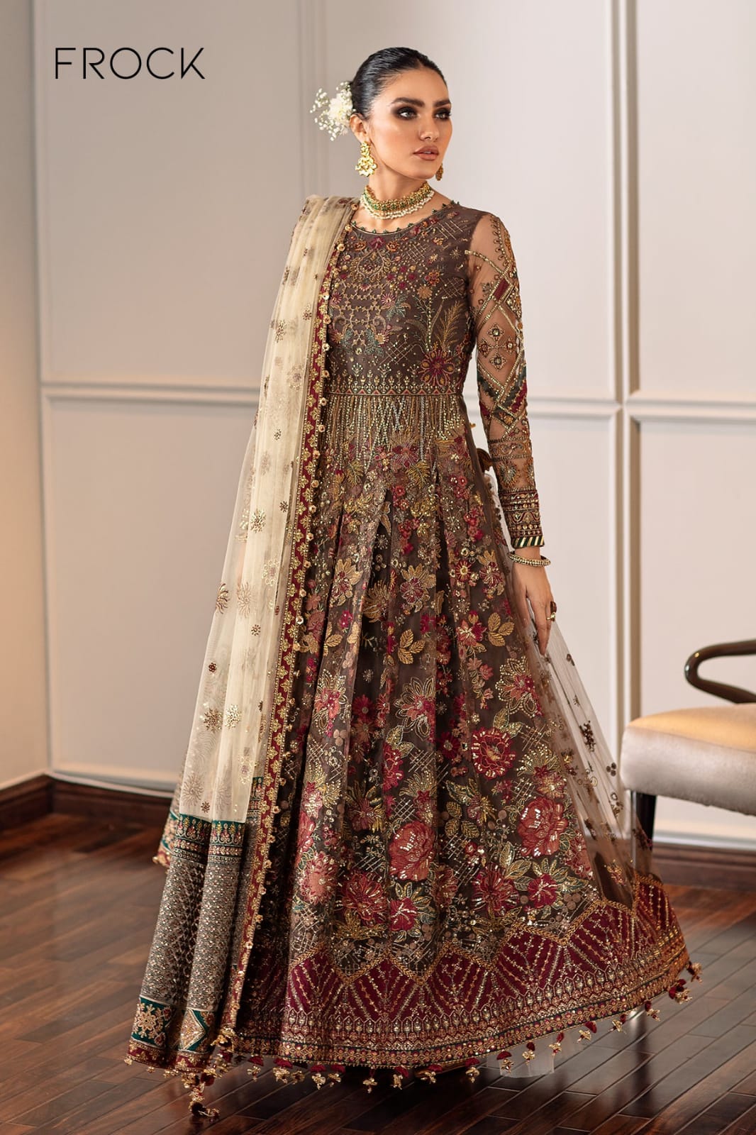 Barouqe Brown Bridal Net Maxi Replica