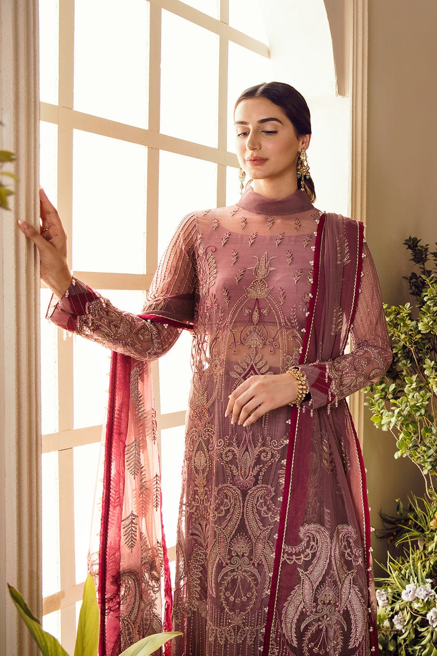 Afrozeh Dark Pink Formal Collection Net Replica