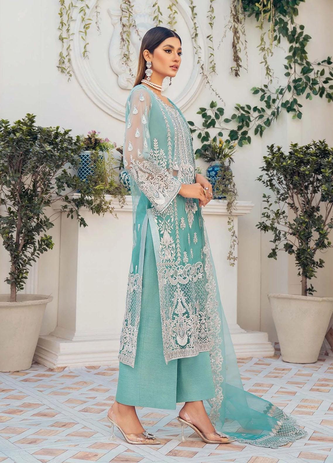 Akbar Aslam Mint Green Exclusive Collection Net Replica