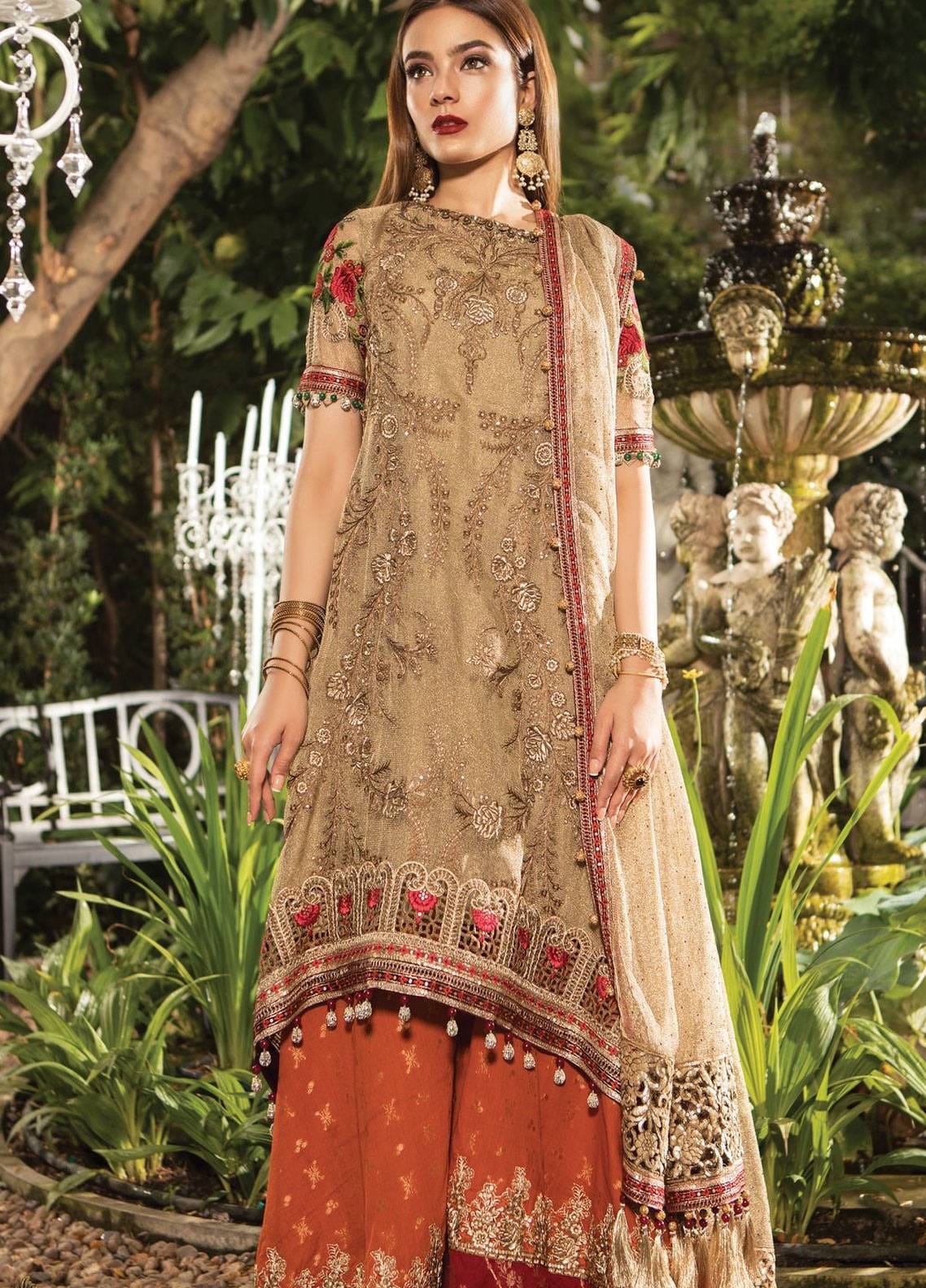 Maria B Brown Exclusive Collection Net Gharara Replica