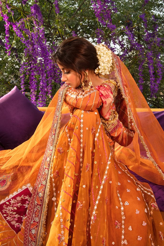 Qalamkar Orange Bridal Collection Net Replica