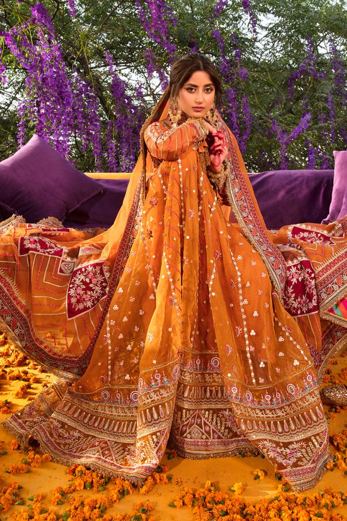 Qalamkar Orange Bridal Collection Net Replica